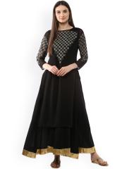 Ahalyaa Women Black Printed Straight Kurta