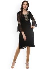 Ahalyaa Women Black Printed Straight Kurta