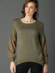 Roadster Women Olive Green Solid Pullover