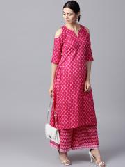 GERUA Women Pink & White Printed Kurta with Palazzos