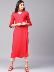 GERUA Women Red Solid Straight Kurta