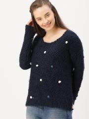 DressBerry Women Navy Blue Solid Pullover