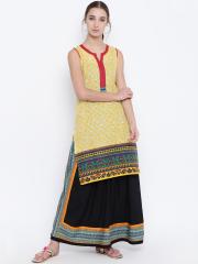 Karigari Women Yellow Printed Straight Kurta