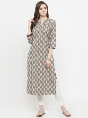 Varanga Women Grey Printed Straight Kurta