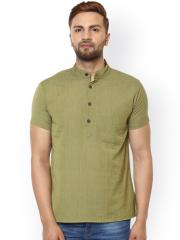 Abhiyuthan Men Green Solid Straight Kurta