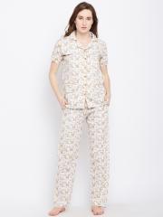 Claura Women White Printed Night suit