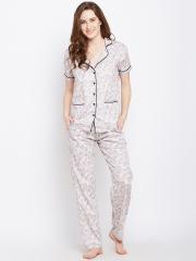 Claura Women White Printed Night suit