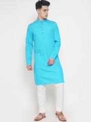 Freehand Men Blue Solid Kurta with Pyjamas