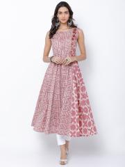 Vishudh Women Pink Printed Anarkali Kurta