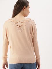 DressBerry Women Peach-Coloured Solid Pullover Sweater