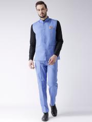 Hangup Men Blue Regular Fit Bandhgala Suit