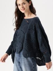 DressBerry Women Navy Self Design Poncho