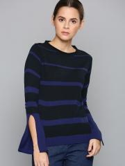 Chemistry Women Blue Striped Pullover Sweater