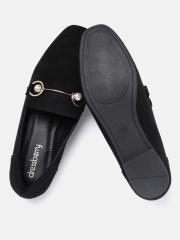 DressBerry Women Black Solid Synthetic Ballerinas