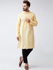 SOJANYA Men Yellow Solid Straight Kurta