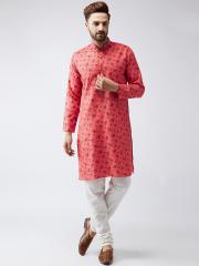 SOJANYA Men Red Printed Straight Kurta