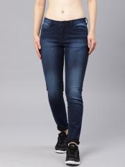 HRX by Hrithik Roshan Women Blue Skinny Fit Mid-Rise Clean Look Stretchable Jeans