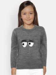 YK Girls Grey Melange Solid Pullover