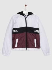 YK Girls White Colourblocked Padded Jacket