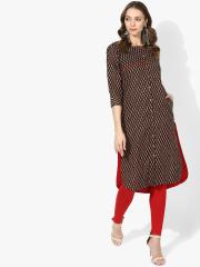 Sangria Women Black Printed Straight Kurta