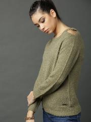 Roadster Women Olive Green Solid Pullover