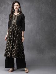 Anouk Women Black Printed Kurta with Palazzos