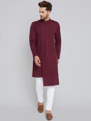 See Designs Men Burgundy Solid Kurta with Churidar