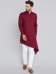 See Designs Men Burgundy Solid Kurta with Churidar