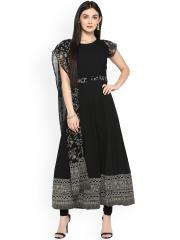 Ahalyaa Women Black Printed Anarkali Kurta