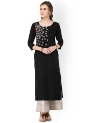 Varanga Women Black Embroidered Straight Kurta