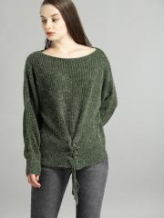 Roadster Women Olive Green Solid Pullover