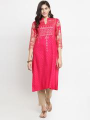 Varanga Women Pink Printed Straight Kurta