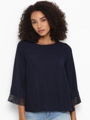 Harpa Women Navy Blue Solid Top