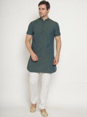 Freehand Men Green & White Solid Kurta with Pyjamas