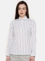 Park Avenue Women White & Black Striped Shirt