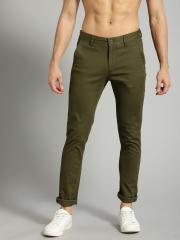 Roadster Men Olive Green Slim Fit Solid Chinos