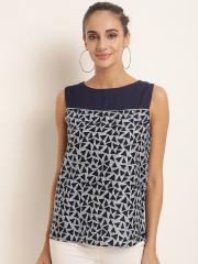 RARE ROOTS Women Blue & Grey Printed Top