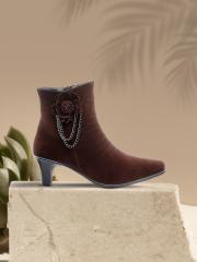 SHUZ TOUCH Women Brown Solid Heeled Boots