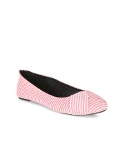 People Women Red Striped Canvas Ballerinas