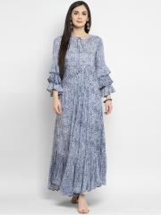 MBE Women Blue Printed Anarkali Kurta