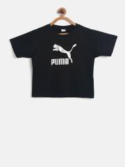 Puma Girls Black Printed Round Neck T-shirt