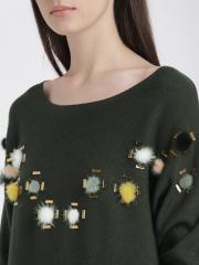 Chemistry Women Charcoal Grey Embellished Sweater