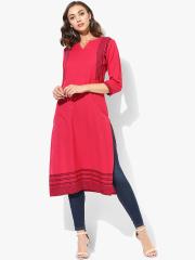 Sangria Women Fuchsia Embroidered Straight Kurta