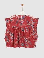 YK Girls Red Printed Top