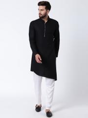 I Know Men Black Solid Straight Kurta