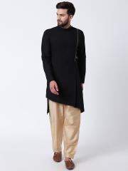 I Know Men Black Solid Straight Kurta