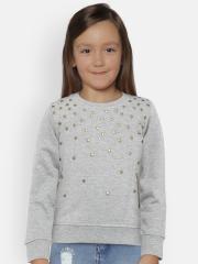 YK Girls Grey Solid Sweatshirt