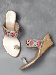 Anouk Women Green & Pink Embroidered Wedges