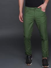 WROGN Men Olive Green Slim Fit Solid Chinos