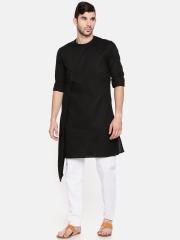 Freehand Men Black Solid Straight Kurta